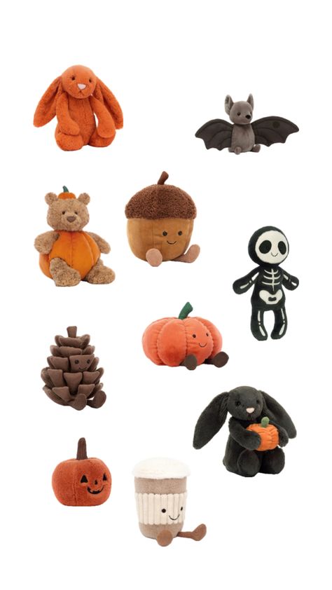 fall jellycats, halloween jellycats, autumn jellycats, jellycats, halloween, fall, autumn, stuffed animal, seasonal, jelly cat Halloween Jelly, Halloween Sleepover, Jelly Cat, Jellycat Stuffed Animals, Fall Room Decor, Halloween Room Decor, Fall Inspo, Fall Halloween Decor, Cute Stuffed Animals