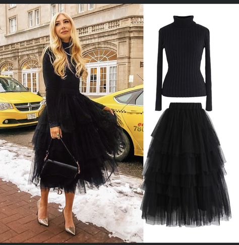 Tulle Midi Skirt Outfit, Tulle Skirt Outfit Winter, Tule Skirt Outfit, Long Black Tulle Skirt, Black Tulle Skirt Outfit, Midi Skirt Outfit Winter, Tool Skirt, Tutu Skirt Outfit, Tulle Skirts Outfit