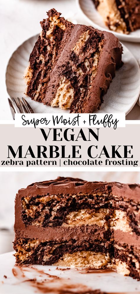 slice of vegan zebra cake Vegan Gluten Free Babka, Vegan Marble Cake Recipe, Dairy Free Marble Cake, Marble Cake Eggless, Vegan Dirt Cake, Vegan Layer Cake Recipes, Vegan Chocolate Chip Cake, Vegan Roll Cake, Gluten Free Marble Cake