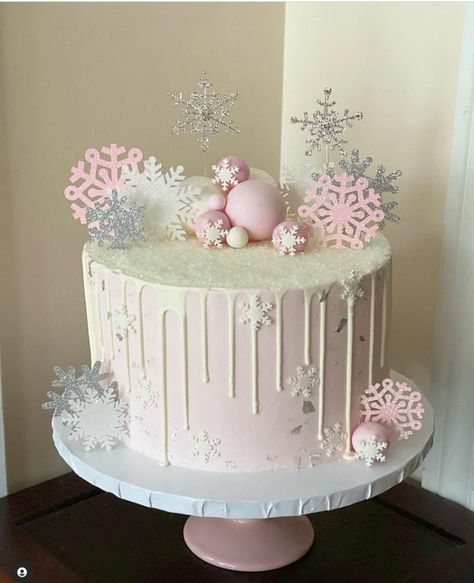 Pink Winter Onederland Cake, Winter Baby First Birthday Girl, Winter First Birthday Themes Girl, Snow Much Fun To Be One, It’s Cold Outside Baby Shower Cake, Winter Onederland Cake Girl, Winter Wonderland Theme Cake, Pink Snowflake Cake, Pink Winter Wonderland Cake