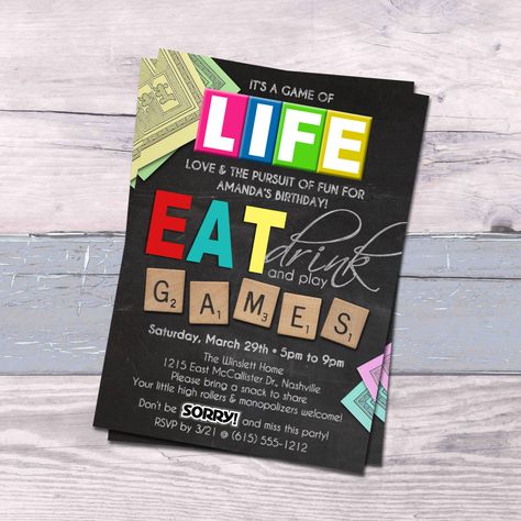 Games Night Party, Adult Game Night Party, Game Night Invitation, Family Game Night Party, Game Night Decorations, Game Night Party, Board Game Themes, Adult Game Night, Graduation Games