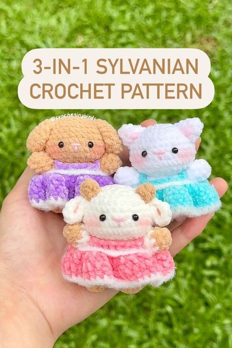 3-in-1 Sylvanian family/Calico Critters Crochet Pattern Crochet toys patterns free amigurumi #crochettoyspatternsfreeamigurumi #crochet #crochettoy #crochetpattern #crochetpatterns 1.33 Tiny Cow Crochet Pattern Free, Crochet Animals Small Easy, Kawaii Knitting Pattern, Crochet Calico Critters, Calico Critters Crochet, Toys Quotes, Matching Crochet, Crocheted Animals, Sylvanian Family