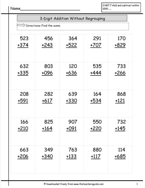 three digit addition with no regouping worksheets Touch Math, Math Addition Worksheets, Math Practice Worksheets, Free Printable Math Worksheets, 3rd Grade Math Worksheets, Math Sheets, 2nd Grade Math Worksheets, 2nd Grade Worksheets, Printable Math Worksheets