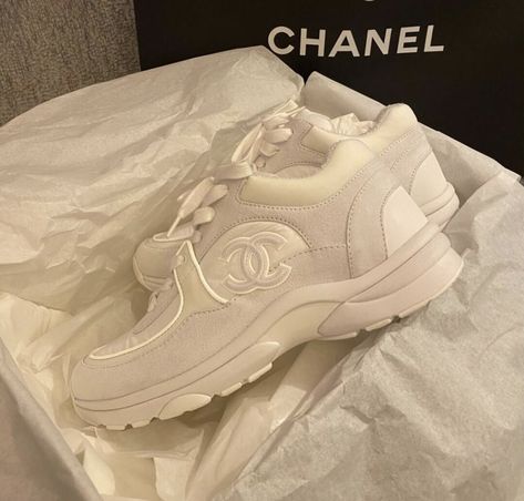 chanel runners | chanel | chanel trainers | chanel sneakers | trainers | off white | shoe box | custom trainer designs | custom sneaker designs | custom trainers | shoe box diy | sneakers | designer shoes Chanel Sneakers Aesthetic, Expensive Shoes Aesthetic, White Chanel Sneakers Outfit, Chanel Runners Outfit, Chanel Trainers Outfit, White Chanel Shoes, White Chanel Sneakers, Chanel Runners, Chanel Sneakers Outfit