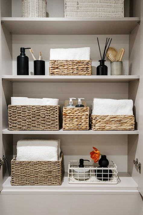 5 Professional Home Organizing Tips That Transformed My Beauty Cabinet Bathroom Bookcase, Tidying Tips, Small Bathroom Storage Ideas, Rolling Storage Bins, Beauty Cabinet, Bathroom Closet Organization, Bathroom Needs, Bathroom Storage Ideas, Space Saving Bathroom