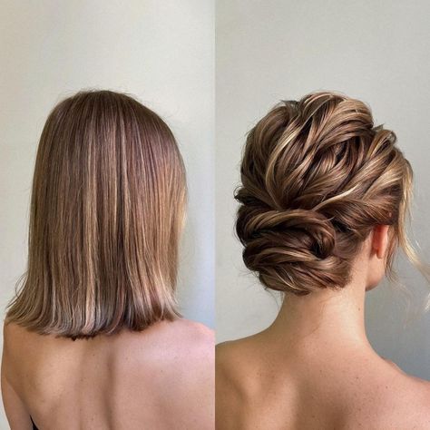 Shoulder-Length Hair Wavy Updo Short Updo Bridesmaid Hair, Upstyle For Shoulder Length Hair, Bridal Updo For Shoulder Length Hair, Wedding Upstyles Medium Length, Shoulder Length Wedding Updo, Wedding Updo Shoulder Length Hair, Bridesmaid Hair For Shoulder Length Hair, Updo For Shoulder Length Hair Easy, Upstyles For Shoulder Length Hair