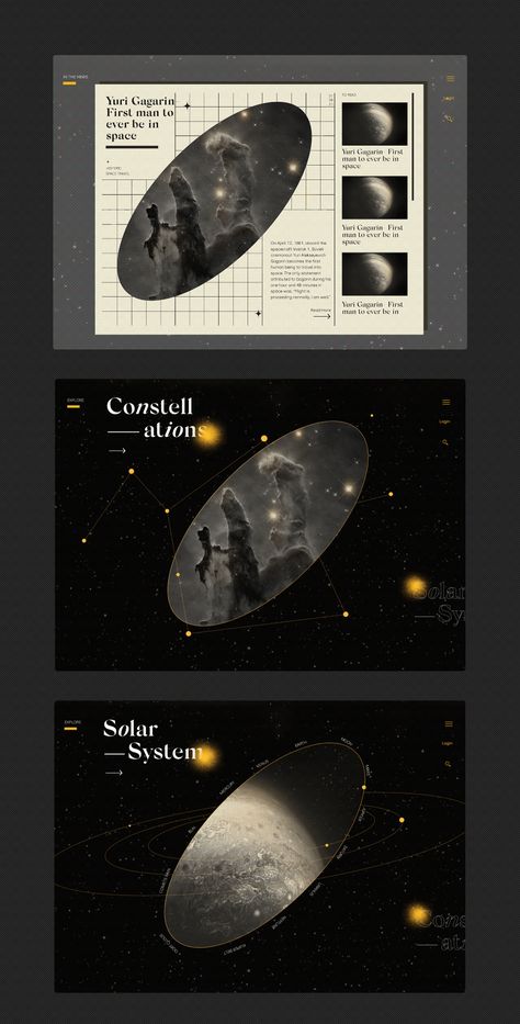 ZOOM | Astronomy Web on Behance Space Theme Graphic Design, Astronomy Graphic Design, Space Website Design, Bistro Interior Design, Star Graphic Design, Astronomy Design, Astronomy Art, Minimalist Layout, Web Ui Design