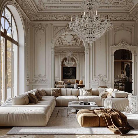 Subtle Opulence in Minimalist Baroque Interior Decorating Ideas • 333+ Images • [ArtFacade] Rococo Living Room Modern, Baroque House Interiors, Chateau Decor Interiors, Baroque Design Interior, Baroque Architecture Interior, French Baroque Interior, French Classic Interior Design, Modern Baroque Interior, Living Room Parisian