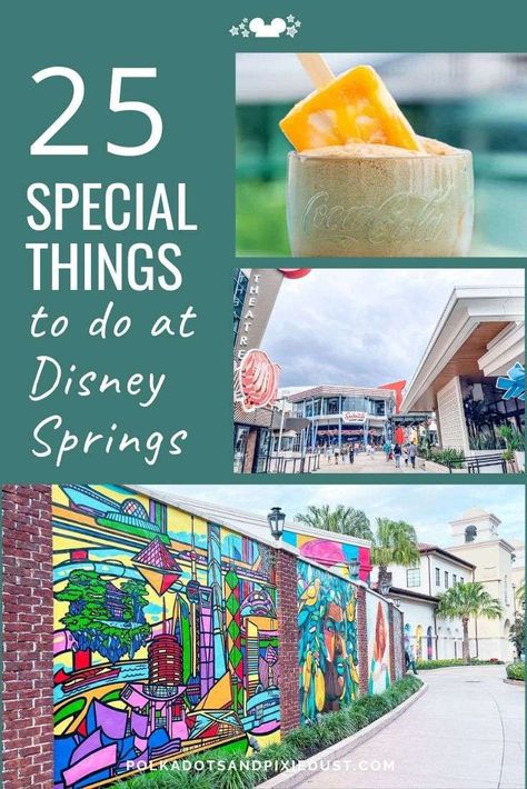 25 special things to do at Disney Springs, Walt Disney World in Orlando Florida, from the Art Walk to the best shopping, restaurants and live music. Here are all the BEST things to do at Disney Springs, when you're in Orlando, whether or not you're going to Disney. Disney Springs Food, Disney Springs Restaurants, Disney Springs Orlando, Going To Disney, Disney Florida, Disney Secrets, Disney Blog, Disney Restaurants, Disney Family Vacation