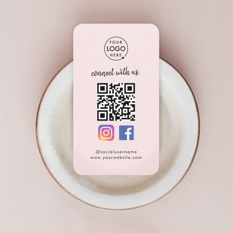 Qr Code Social Media, Pink Business Card, Pink Business, Qr Code Business Card, Simple Business Cards, Square Business Card, Unique Business Cards, Social Media Facebook, Instagram Business