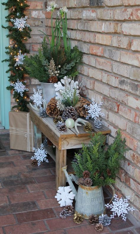 Decor To Adore Holiday Porch Outdoor Christmas Planters, Cozy Winter Decor, Christmas Planters, Storybook Cottage, Christmas Clearance, Brown Paper Packages, Christmas Porch, After Christmas, Noel Christmas