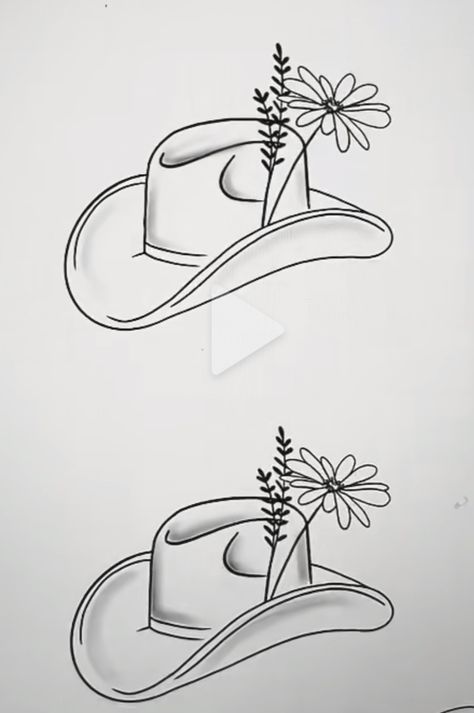 Western Flash Art Tattoo, Sister Tattoos Country, Floral Cowboy Hat Tattoo, Mini Tattoos Western, Fineline Cactus Tattoo, Farm Tattoos For Women Small, Cowboy Hat And Flowers Tattoo, Cute Horseshoe Tattoos, Cowboy Hat With Feather Tattoo