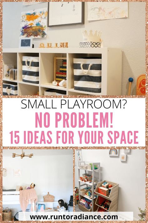 15 Small Playroom Ideas For Any Space & Budget Mini Playroom Ideas, Living Room And Toy Room Combo, Kids Play Area In Living Room Small Spaces, Playroom Ideas For Small Spaces, Small Playroom Organization Ideas, Playroom For Boy And Girl, Small Play Area Ideas In Living Room, Playroom Ideas With Tv, Toy Area In Living Room Small Spaces