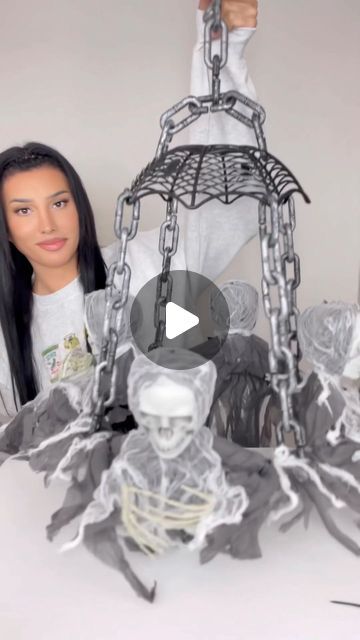 Lou Flores on Instagram: "Halloween Diy 👻 #halloween #halloweendecor #halloweendiy #dollartree #halloweenparty" Dollarama Halloween Decorations, Halloween Ghouls Diy, Coven Halloween Decorations, Halloween Gazebo Ideas, Diy Halloween Decorations For Apartments, Skeleton Chandelier Diy, Lou Flores Dollar Tree, Holoween Idea Decor Diy, Halloween House Party Diy