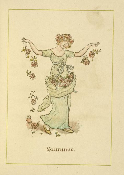 Summer - Kate Greenaway's Almanack for 1889 Storybook Theme, Kate Greenaway, New Year Illustration, Inspo Board, Illustration Vintage, New York Public Library, Vintage Printables, Journal Printables, Children's Book Illustration