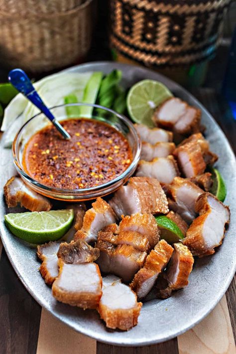 Thai Crispy Pork, Asian Crispy Pork Belly, Thai Crispy Pork Belly, Thai Pork Belly, Thai Pork Belly Recipes, How To Cook Pork Belly, Yacht Food, Asian Pork Belly, Pork Belly Recipes Crispy