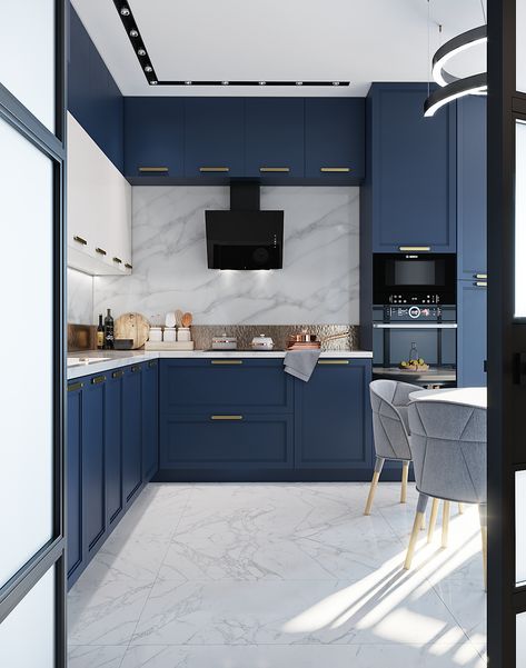 Petrol Blue Kitchen Cabinets, Petrol Blue Kitchen, Blue Kitchen Designs, Arsitektur Art Deco, Kitchen Colour Combination, Kitchen Colour, Navy Kitchen, Kitchen Layouts, Modern Kitchen Cabinet Design