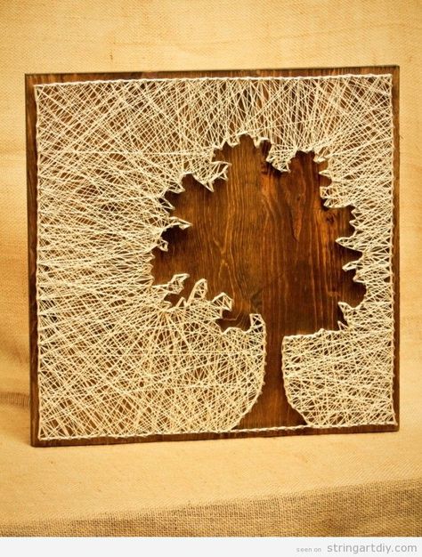 Tree silhouette String Art DIY | String Art DIY | Free patterns and templates to make your own String Art Konst Designs, Cuadros Diy, String Art Diy, Tree Silhouette, Crafty Craft, Craft Time, String Art, Art Plastique, Crafts To Do