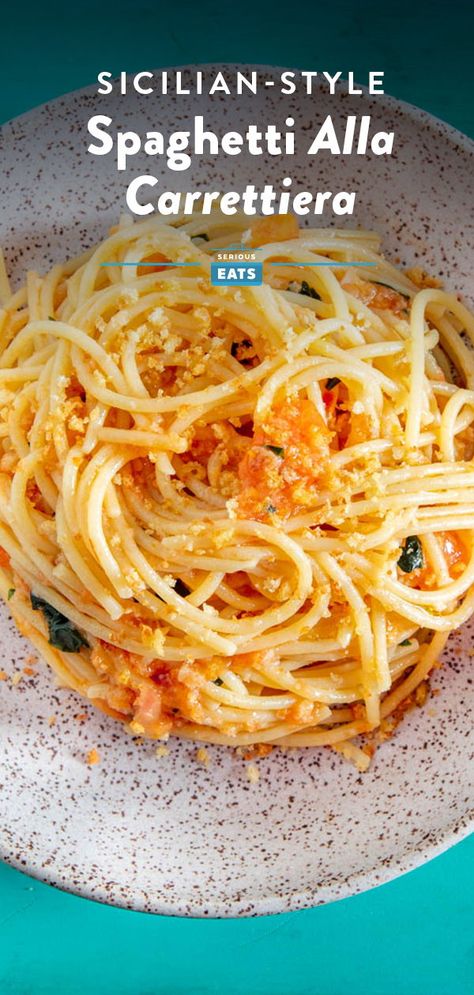 Pasta With Light Sauce, Grated Tomato Pasta, Sicilian Spaghetti, Spaghetti Alla Carrettiera, Light Pasta Recipes, Basil Spaghetti, Sicilian Pasta, Fresh Pasta Recipes, Sauces Recipes