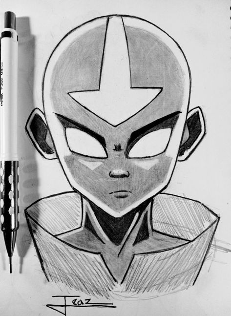 Avatar Aang fanart Drawing Avatar The Last Airbender, Avatar The Last Airbender Drawings Easy, Avatar Easy Drawing, Avatar Aang Drawing, Avatar The Last Airbender Sketch, Cool Anime Sketches, Aang Sketch, Appa Drawing, Cartoon Character Sketches