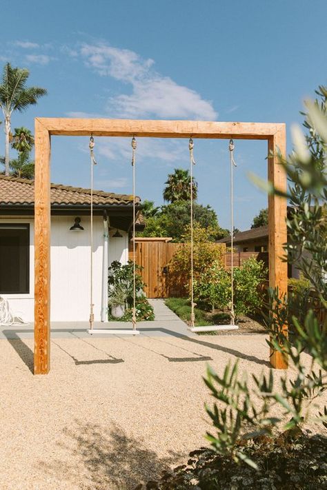 Swing Set Diy, Custom Water Feature, Diy Swing, Falling Waters, Backyard Swings, Pergola Swing, Porch Decorating Ideas, First Meeting, Backyard Playground