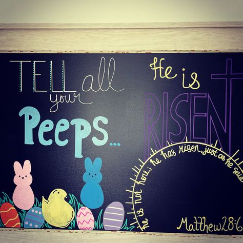 Easter Chalkboard Art, Chalkboard Scripture, Window Snow, Spring Chalkboard, Easter Chalkboard, Stage Ideas, Easter 2024, Chalk Wall, He Has Risen