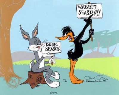 Social Judgement Theory - Bugs Bunny holding up a sign that says Duck season, so Daffy Duck then immediately holds up Wabbit Season sign in response to Bugs, because he's comparing his own idea to Bugs' idea. Duck Season, Best Cartoons Ever, Quote Images, School Cartoon, Looney Tunes Characters, Merrie Melodies, Looney Tunes Cartoons, Morning Cartoon, Classic Cartoon Characters