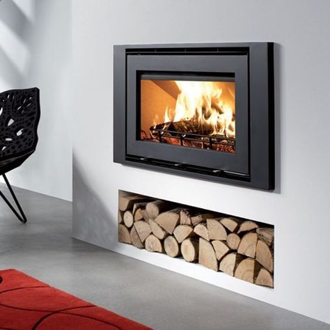 Modern indoor fireplace with niche for WOOD Inset Log Burners, Wood Burning Stove Insert, Modern Log Burners, Wood Burning Stove Corner, Contemporary Wood Burning Stoves, Woodburning Stove Fireplace, Wood Burner Fireplace, Wood Burning Stoves Living Room, Log Burner Living Room