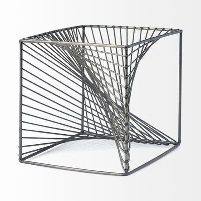 Wrought Studio™ This is an industrial-inspired decorative object that can be described as a hollow metallic cube finished in a gunmetal gray tone with geometric, spiral details. | Wrought Studio™ Richmute Sculpture, Metal in Gray, Size Medium - 8 -12" | Wayfair | Home Decor Cube Decor, Geometric Spiral, Industrial Design Style, Amazing Decor, Decorative Sculpture, Mirror Wall Art, Gunmetal Grey, Solid Metal, Metal Construction