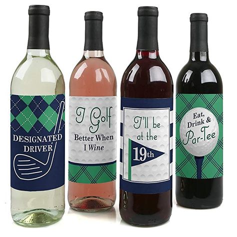 Par-Tee Time - Golf - Birthday or Retirement Party Wine Bottle Labels - Set of 4 Golf Theme Party, Birthday Party Drinks, Blue Wine Bottles, Wine Bottle Stickers, Golf Party Decorations, Par Tee, Retirement Party Gifts, Golf Birthday Party, Wine Stickers