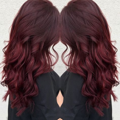 Ruby red hair!                                                                                                                                                     More Pelo Color Borgoña, Ruby Red Hair, Trendy Fall Hair Color, Hair Color Guide, Dark Red Hair Color, Red Balayage, Hair Color Burgundy, Dark Red Hair, Long Hair Pictures