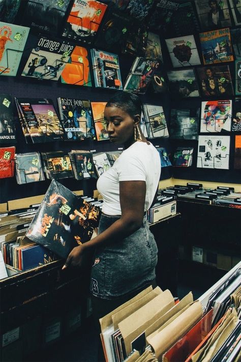 Music Photoshoot, Vinyl Record Shop, Vinyl Store, Black Photography, Record Shop, Photoshoot Themes, Grad Photos, Photoshoot Concept, Vintage Records