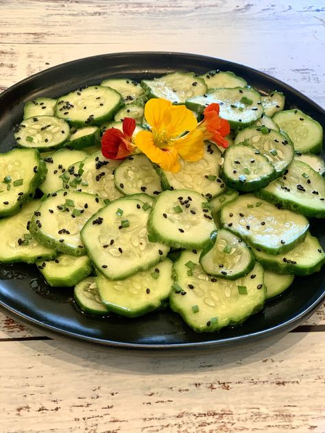 Asian Cucumber Salad with Toasted Sesame Oil and Fresh Honey — An Explorer's Kitchen Low Cal Diet, Toasted Sesame Oil, Asian Cucumber Salad, Honey Sesame, Vegetable Gardens, Supper Recipes, Low Cal, Cucumber Salad, Veggie Dishes