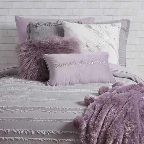 Grey Eyelash Comforter and Sham Set #lavenderbedrooms - Lavender And Purple Bedroom Ideas, Lavender And Grey Dorm Room, Lavender Bedding Bedroom, Purple And Gray Bedroom Ideas For Teens, Lavender Room Ideas Aesthetic, Purple And Grey Dorm Room Ideas, Lavender Themed Room, Purple Dorm Room Ideas Color Schemes, Light Purple Dorm Room