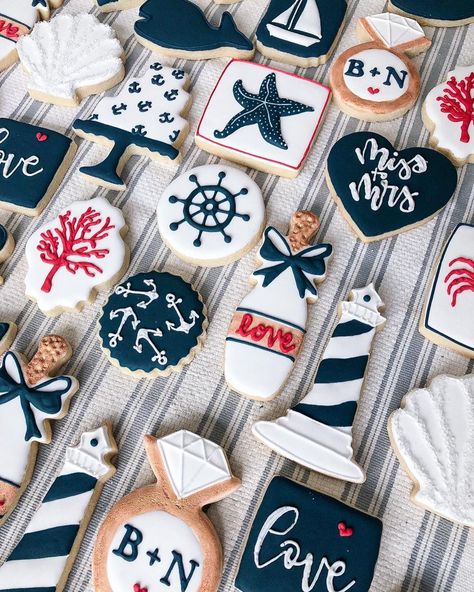 Nautical Engagement Party, Nautical Bridal Shower Ideas, Theme Bridal Shower Ideas, Nautical Theme Bridal Shower, Nautical Bridal Shower, Nautical Bridal Showers, S Cookies, Nautical Theme, Engagement Party