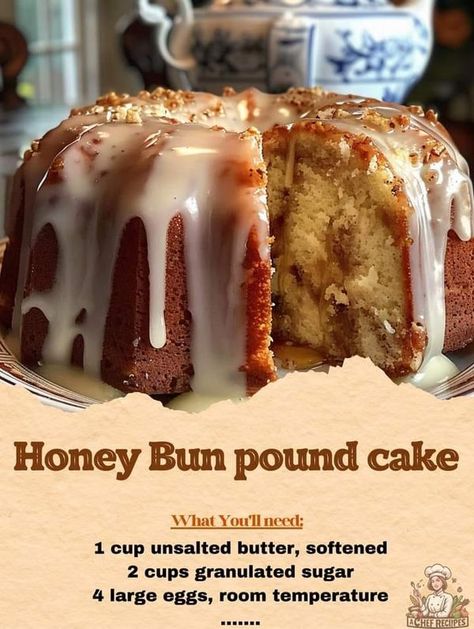 Honey Bun Pound Cake, Honey Bun Bundt Cake, Honeybun Cake, Pound Cake Recipes Easy, Wacky Cake, Bun Cake, Honey Bun, Honey Buns, Pound Cakes