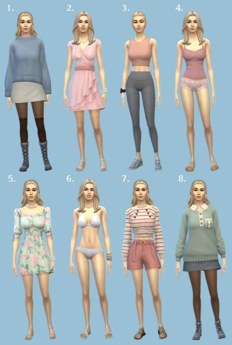 Sims 4 cute outfit inspirations without cc #ts4 #thesims4 #sims4 #sims4outfits #ts4outfits Preppy Sims 4 Outfits No Cc, Sims 4 Discover University Outfits, Sims 4 Cas Inspo No Cc, Sims 4 Ideas Characters, Sims 4 Aesthetic No Cc, Sims 4 High School Years Outfits No Cc, Cute Base Game Sims, Sims 4 Growing Together Outfits, Cute Sims No Cc