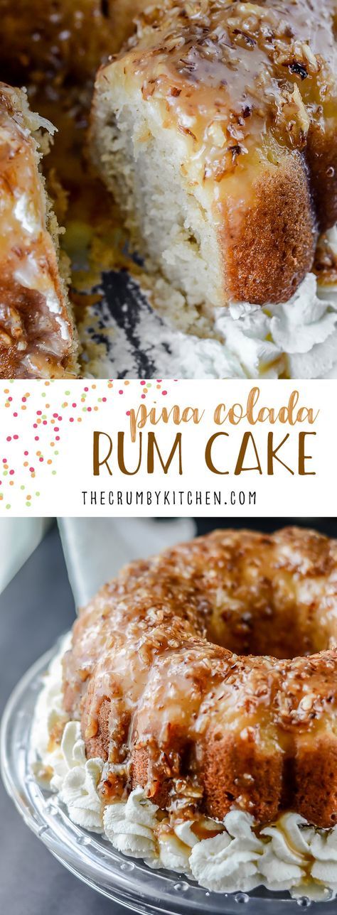 Pina Colada Rum Cake | A moist, boozy upside-down rum cake, infused with everything coconut, and crowned with a pineapple halo and toasted coconut caramel sauce. Pina Colada Rum, Coconut Caramel Sauce, Rum Cake Recipe, Boozy Desserts, Coconut Caramel, Rum Cake, Bundt Cakes Recipes, Bundt Cakes, Pound Cake Recipes