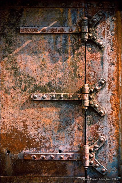 Grunge Metal Door with rusty hinge | Buy photo at iStockphot… | Flickr Painting Rusty Metal, Door Texture, Patina Metal, Door Detail, Old Metal, Rusted Metal, Peeling Paint, Rusty Metal, Metal Texture