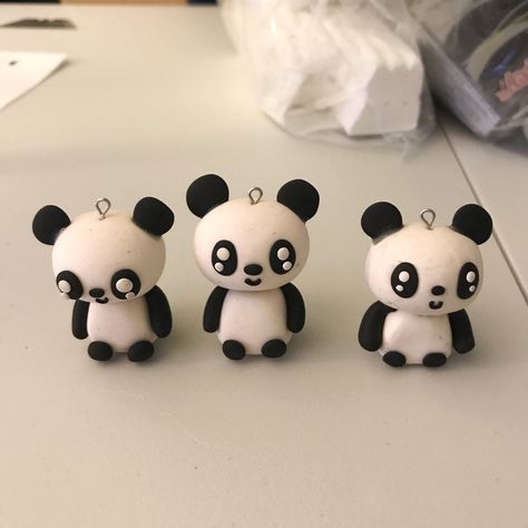 Soft Clay Ideas Easy, Clay Panda, Polymer Clay Panda, Panda Polymer Clay, Panda Clay Art, Panda Making With Clay, Red Panda Polymer Clay, Panda Clay Earrings, Clay Art For Kids