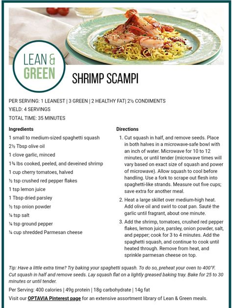 Green Shrimp, Medifast Recipes, Lean Protein Meals, Lean And Green, Lean Meals, Lean And Green Meals, Green Recipes, Green Veggies, Shrimp Scampi