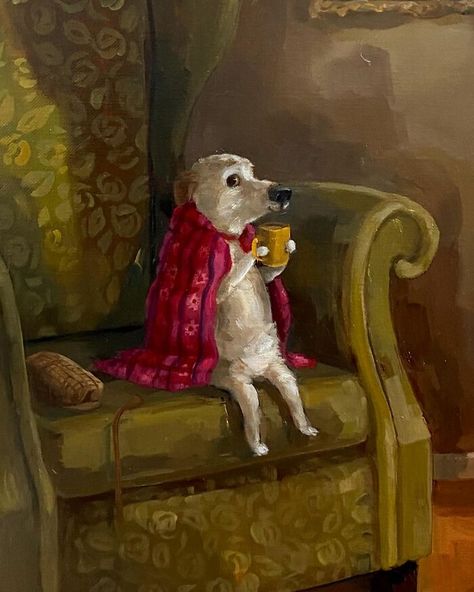 Alison Friend Illustration, Alison Friend, Kunst Inspo, Arte Peculiar, 강아지 그림, Dog Paintings, Cute Animal Drawings, Whimsical Art, 귀여운 동물