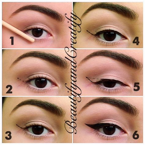 The Easiest Way To Apply Winged Eyeliner.  #Fashion #Beauty #Trusper #Tip Eyeliner Cheap, Cat Eye Makeup Tutorial, Mac Eyeliner, Teknik Makeup, Cat Eye Eyeliner, Easy Winged Eyeliner, Purple Eyeliner, Eyeliner For Hooded Eyes, Perfect Winged Eyeliner