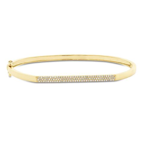 14KT Yellow Gold Diamond Flat Top Bangle Pave Bangle, Wrist Stacks, Fine Ring, Diamond Bangle, Bracelet Collection, Rings Necklaces, 14kt Gold, Chain Link Bracelet, Pave Diamonds