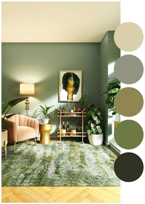 Aesthetic Room Color Combinations, Wall Color Combination With Green, Room Color Inspo Aesthetic, Light Beige Living Room Ideas, Two Color Combination For Living Room, Living Room Green Color Palette, Light Green Wall Color Living Room, Colour For Small Living Room, Apartment Interior Color Schemes