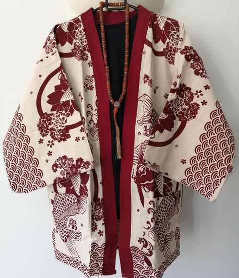 White Japanese Haori with Red Koi Fish ~ Animetal ~ Japanese Fashion Dnd Fashion, Red Koi Fish, Vtuber Ideas, Japanese Haori, Clothes Uk, Japanese Yukata, Japanese Clothes, Japanese Clothing, Japanese Waves