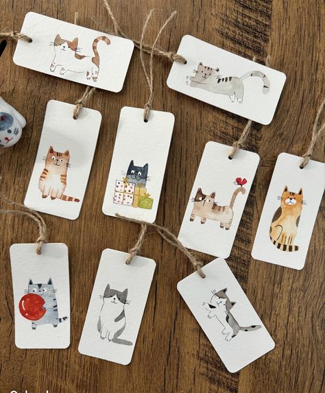 Watercolour Gift Ideas, Bookmarks Illustration, Products Photoshoot, Watercolor Gift Ideas, Bookmark Painting, Acrylic Tags, Watercolor Cats, Handmade Bookmarks Diy, Cat Watercolor