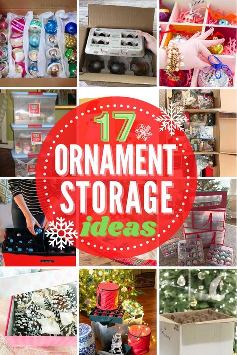 These 17 ornament storage ideas will help ensure your Christmas decorations are stored properly so there are no surprises next year. #ornamentstorage #christmasornament #storageideas Christmas Ornament Storage Ideas, Christmas Decor Storage Ideas, Ornament Storage Ideas, Diy Ornament Storage, Christmas Ornament Storage Diy, Storing Ornaments, Christmas Decoration Storage, Christmas Ornament Storage, Ornament Storage Box