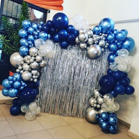 30 Shades Of Blue Birthday Party, Blue Party Decorations For Women, Royal Blue Quince Backdrop, Blue Party Ideas Decoration, Blue Prom Decorations, Royal Blue Balloons Decoration, Blue Silver Party Decorations, Silver And Blue Decorations, Royal Blue And Silver Party Decorations