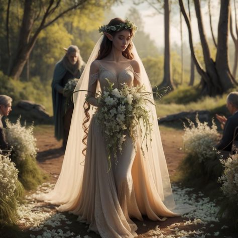 A radiant elf bride glows with joy on her wedding day👰🏻‍♀️ @ai_creations_24 #juneaicreations . . . . #elf #bride #wedding #fantasy #aiart #digitalart Elf Wedding, Middle Earth Wedding, Elvish Wedding, Elven Wedding Dress, Fairy Wedding, Fairies Elves, Fantasy Wedding, Wedding Art, Wedding Things